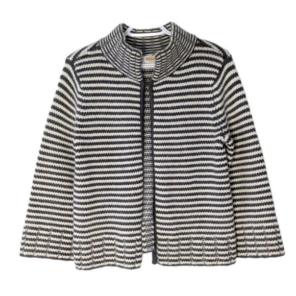 Talbots‎ Merino Wool Blend Stripped Knitted Cardigan Sweater Petite Large - Picture 1 of 9